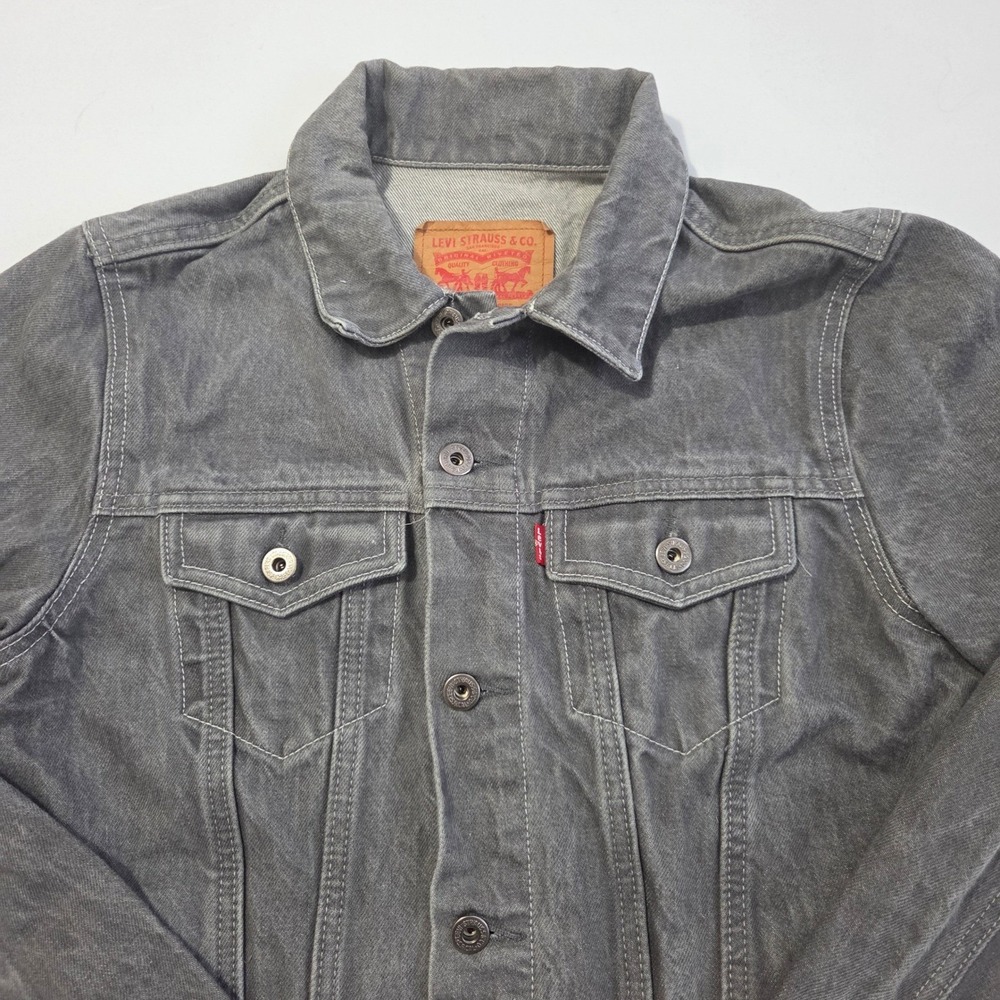 Levi Strauss Youth Gray Denim Trucker Jacket XL Extra Large Childrens - Picture 2 of 9